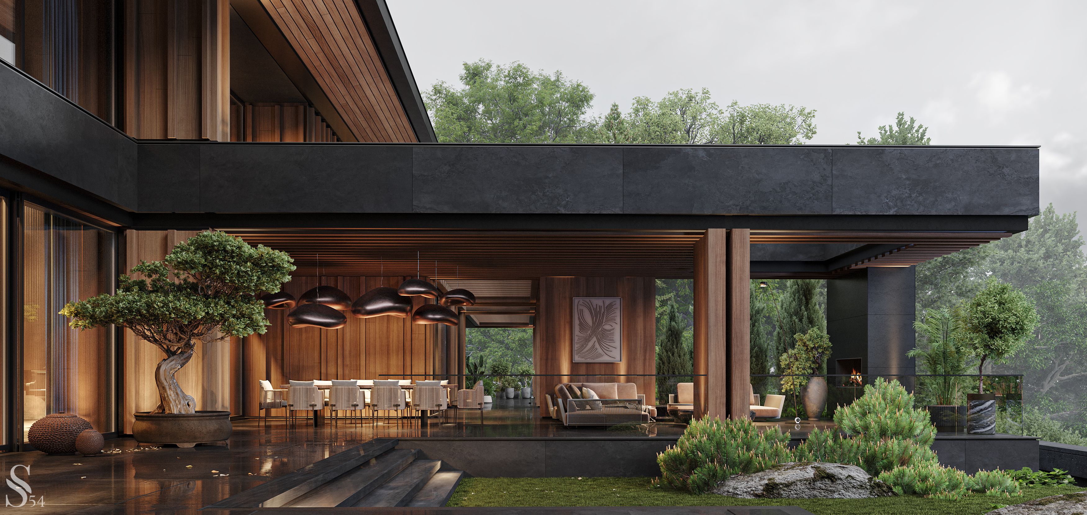 Architectural project of a grand villa with internal garden in Vladivostok by Studia 54
