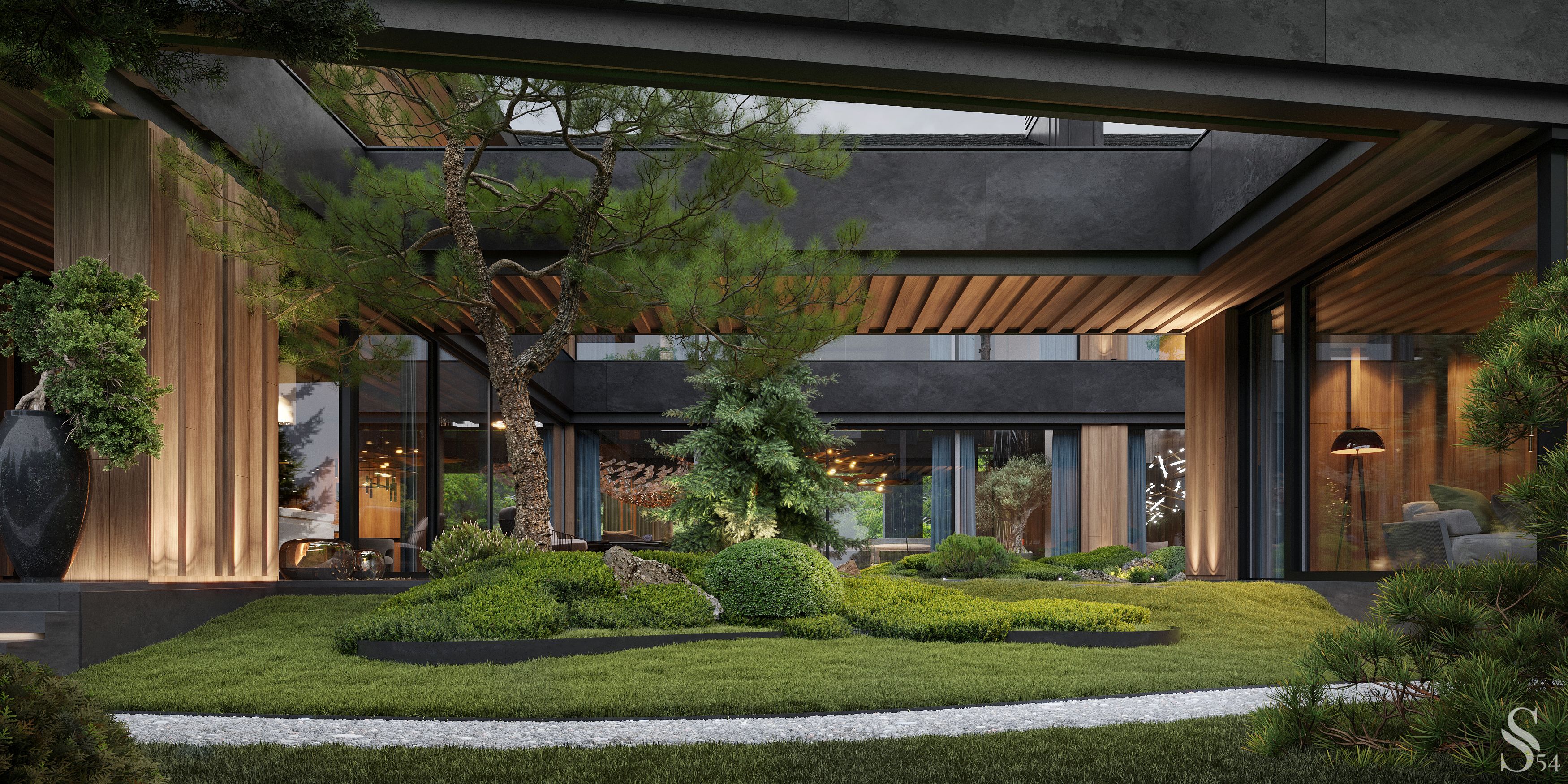 Architectural project of a grand villa with internal garden in Vladivostok by Studia 54