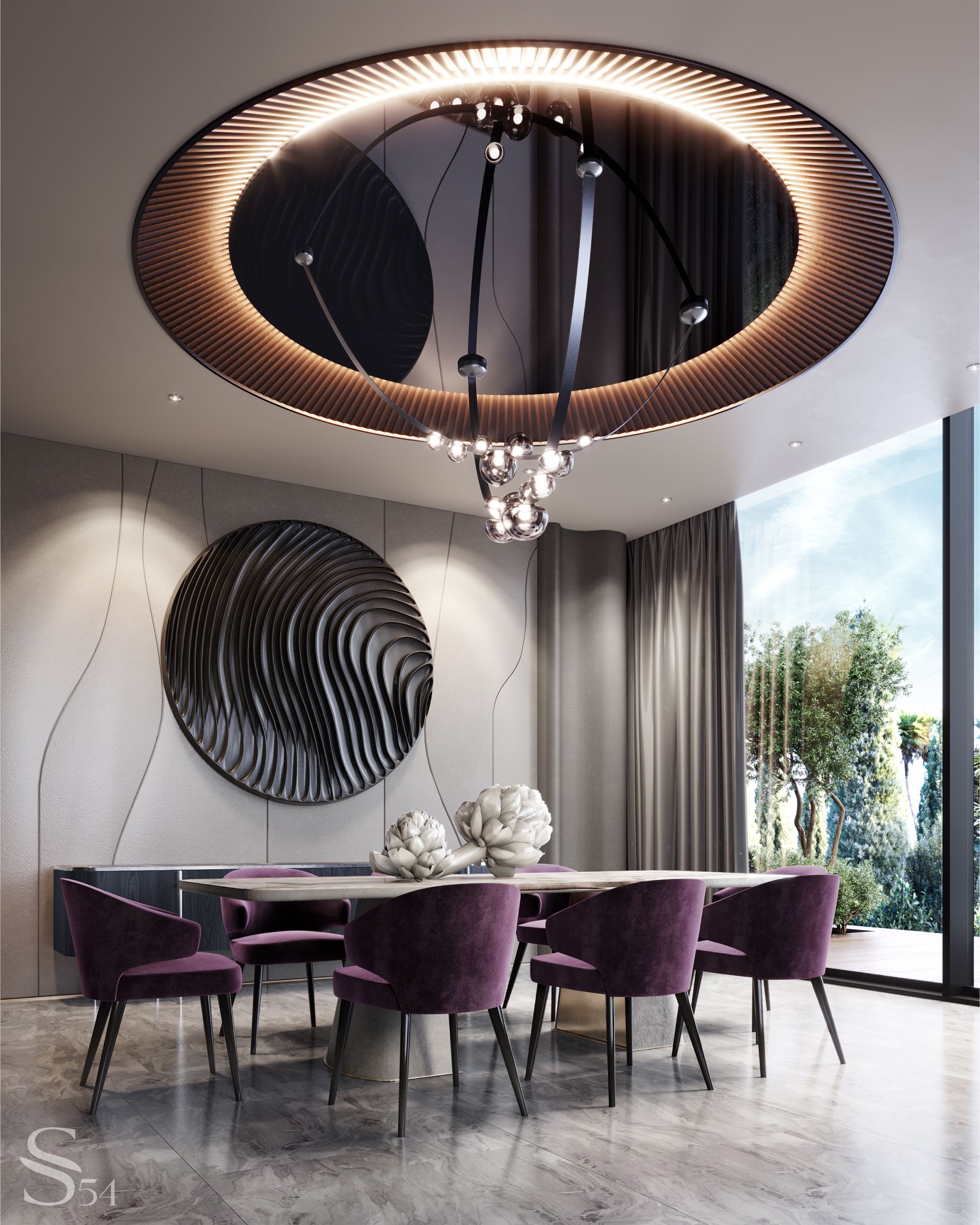 The second family dining area, a dining group in grape tones