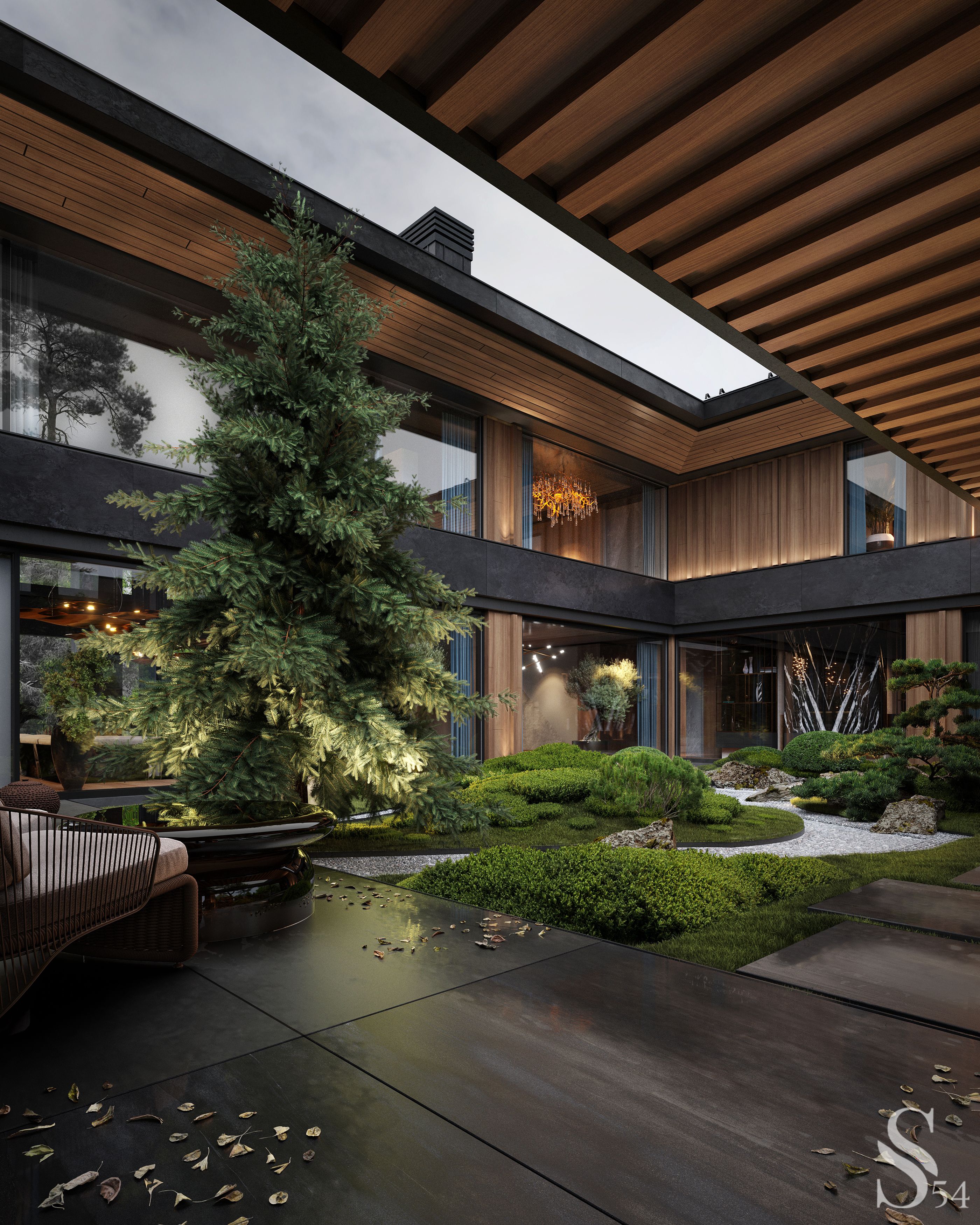 Architectural project of a grand villa with internal garden in Vladivostok by Studia 54