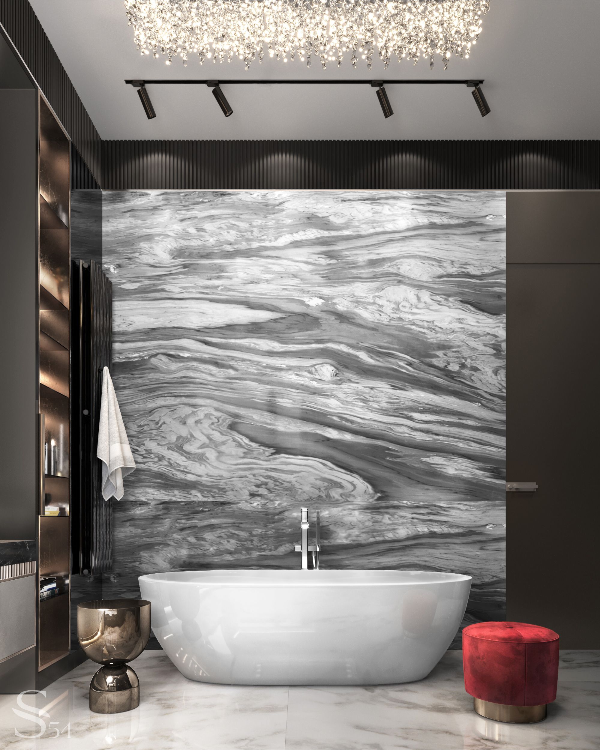 
An important aspect of the master bathroom design is an individual approach, as the height of sinks, storage compartments, and lighting modes should suit the users.