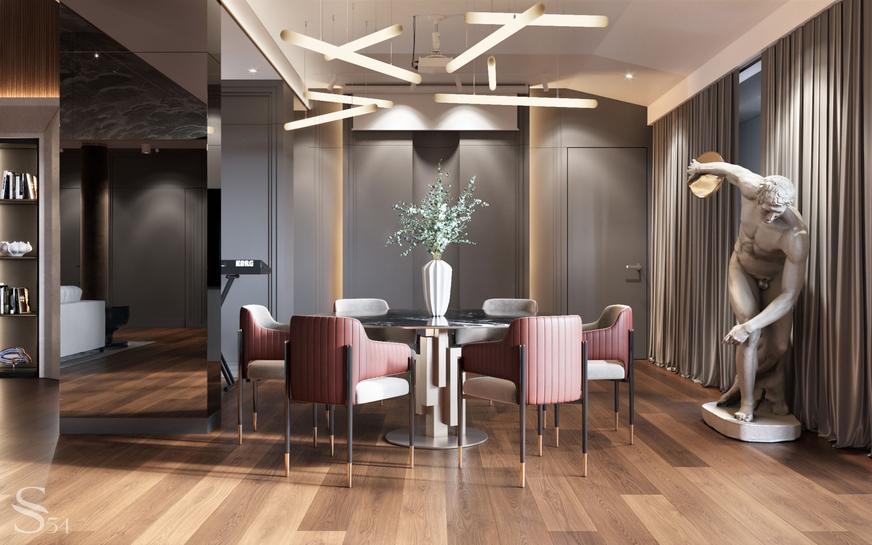 Dining group from Capital Collection, Cattelan Italia table.





