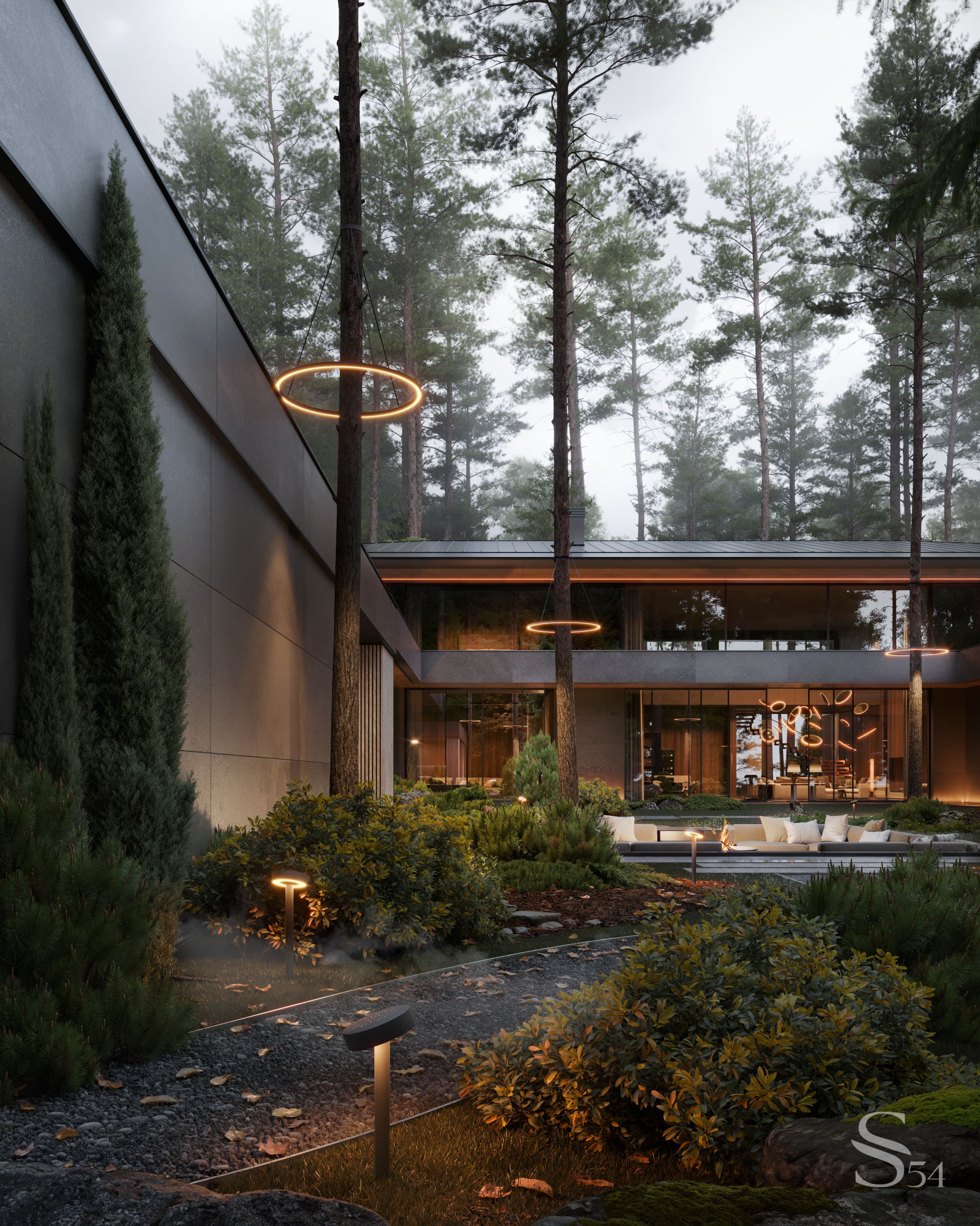 House surrounded by forest and pine trees by Studia 54