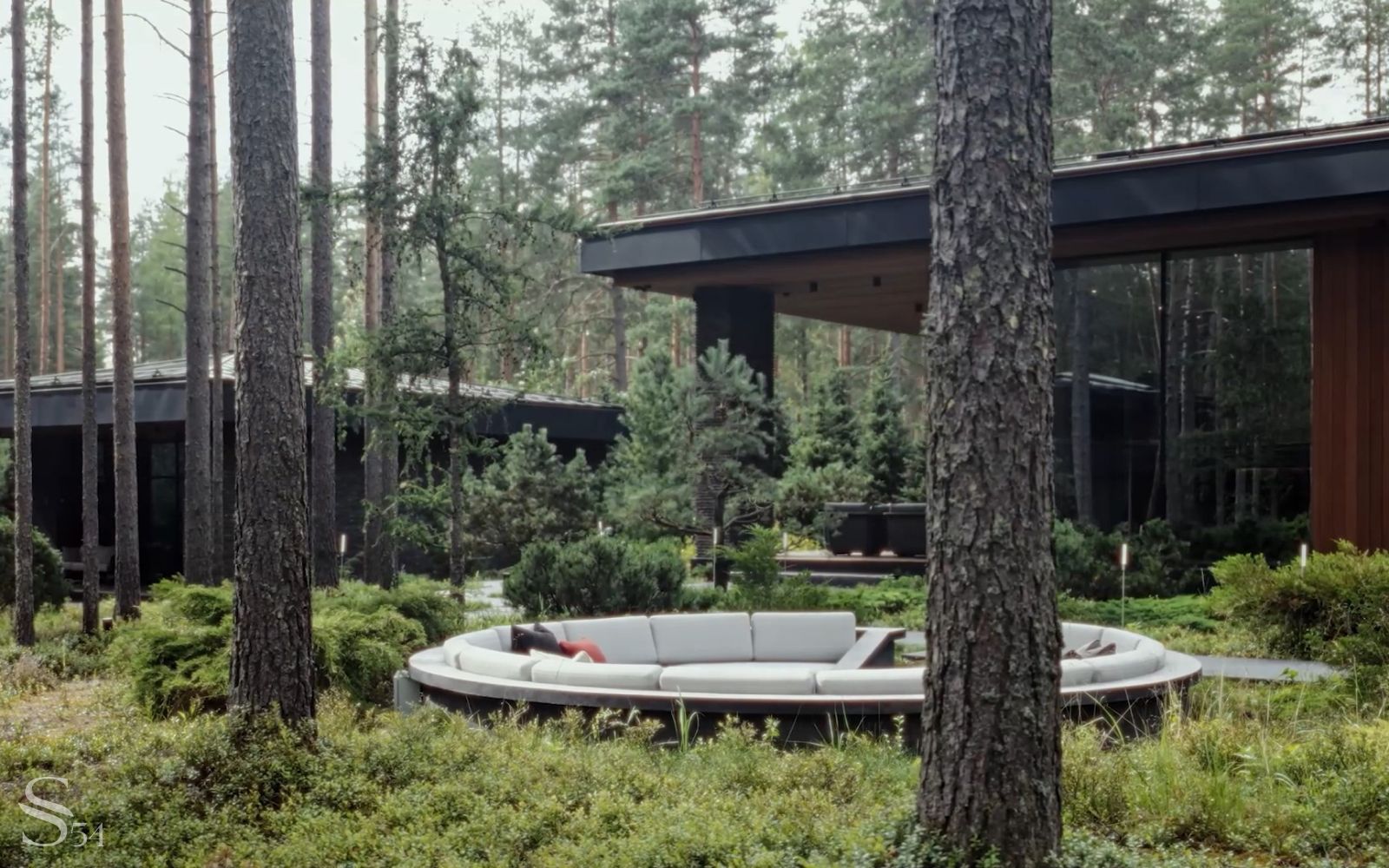 The fireplace area is set deep into the landscape 