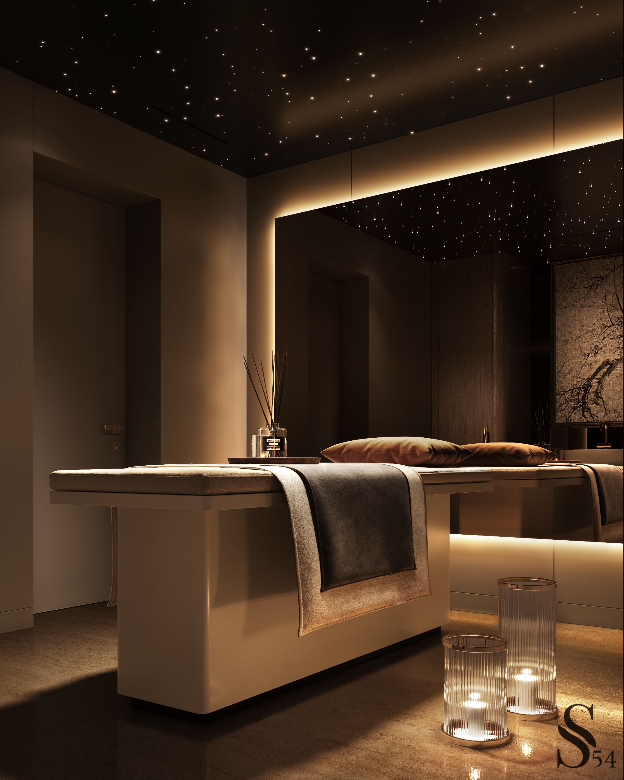 The spa area is designed to be maximally enclosed and intimate
