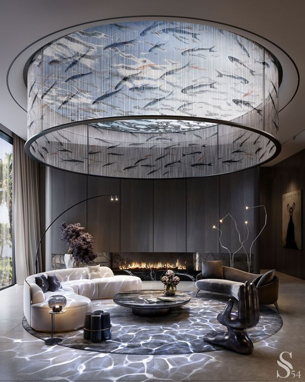 Interior design of an apartment with living room and spa area in Italy
