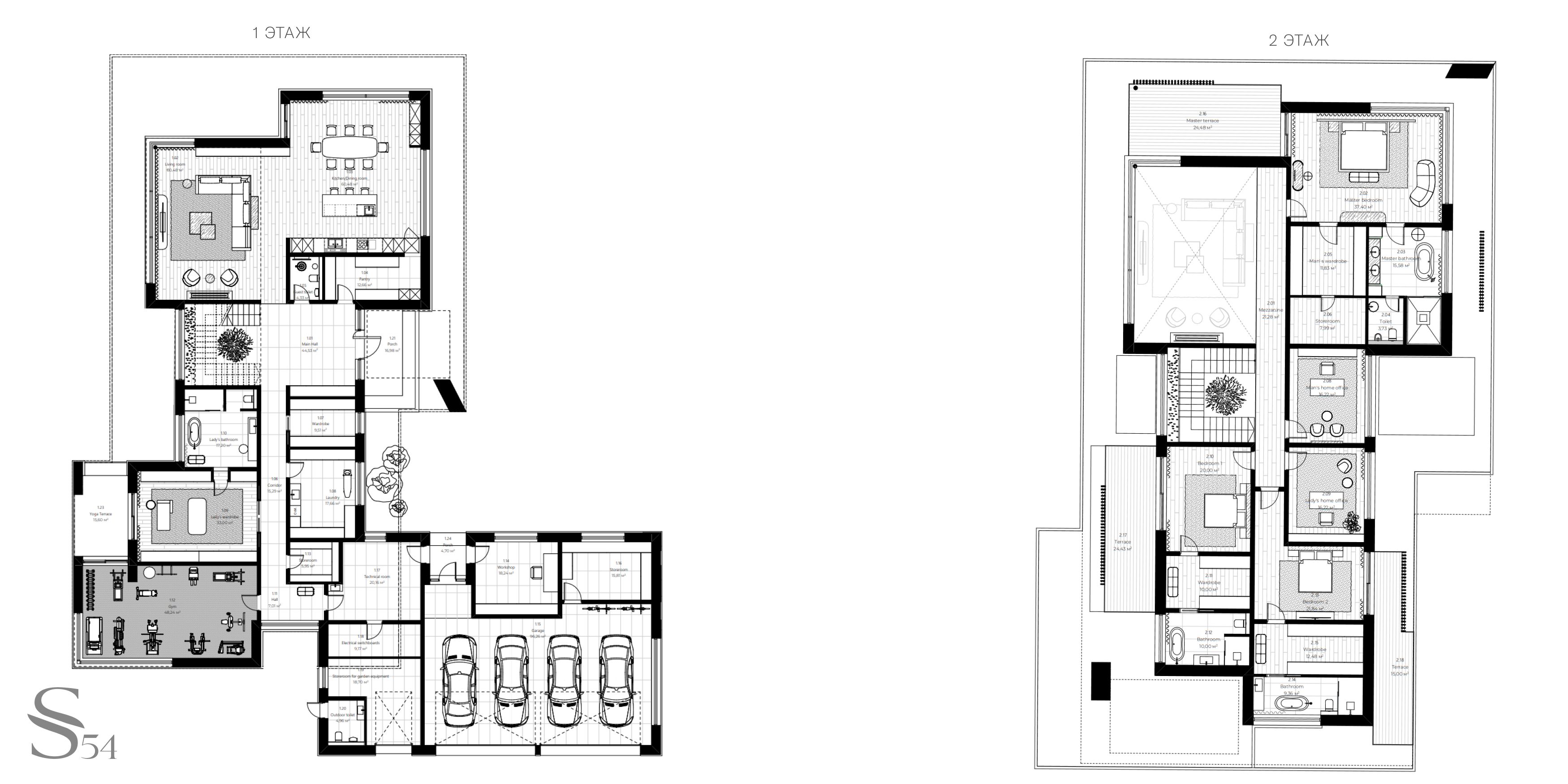 Планировка дома площадью 652м² на 3 спальни