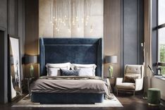 Stylish bedside tables from "Kotolan" and a plush armchair from "Natuzzi"
