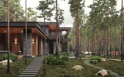 The finishing of the house echoes the color of pine trees