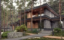 The facade of the house is made of clinker brick and wood