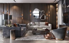 Mirrors by Cattelan Italia, upholstered furniture by Minotti and B&B Italia