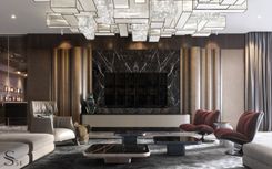 TV-area with exclusive Fiftyfourms wall panels