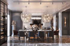 Table for 10 people is crowned by two chandeliers Brand van Egmond