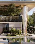 Outstanding biophilic design – decorative ivy supports the wooden pergolas