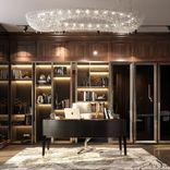 Luxurious writing desk by Opera Contemporary, captivating Manooi chandelier