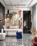 Wall and Deco wallpaper perfectly matches the bathtub by Agape